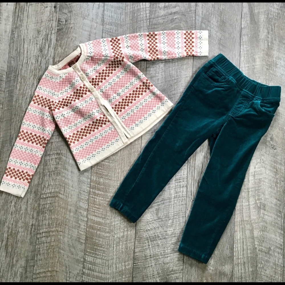 Tea Collection Cardigan and pants. Size 4/5 and 5.